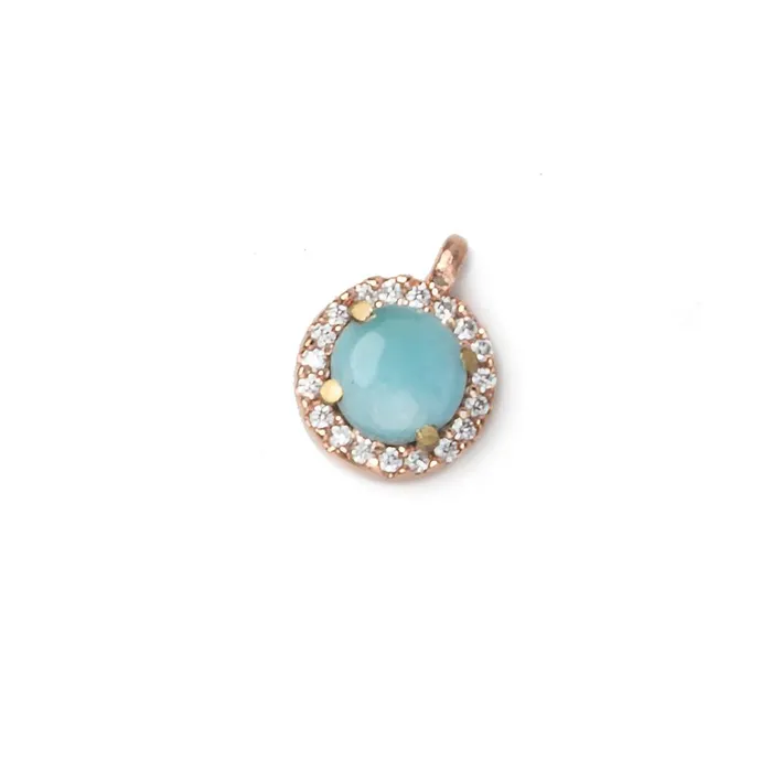 9mm Rose Gold Bezel White CZ and Larimar Coin Pendant 1 focal piece Beadsofcambaycom Necklaces 9mm Rose Gold Bezel White CZ and Larimar Coin Pendant 1 focal piece Beadsofcambaycom Necklaces