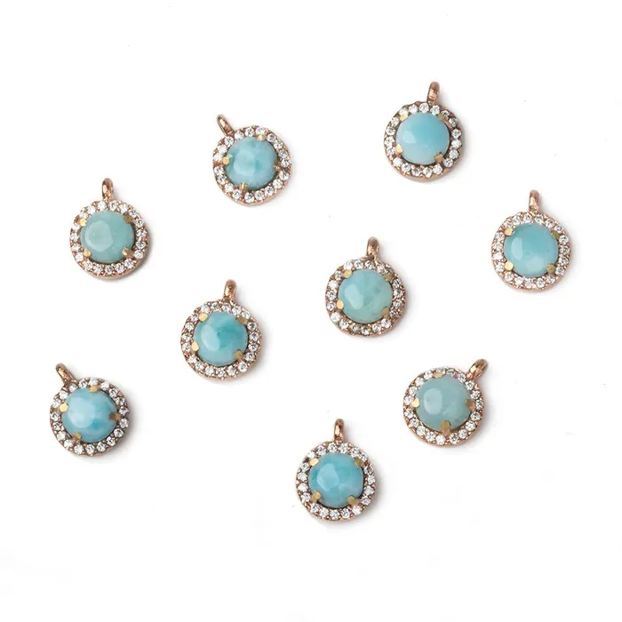 9mm Rose Gold Bezel White CZ and Larimar Coin Pendant 1 focal piece Beadsofcambaycom Necklaces 9mm Rose Gold Bezel White CZ and Larimar Coin Pendant 1 focal piece Beadsofcambaycom Necklaces