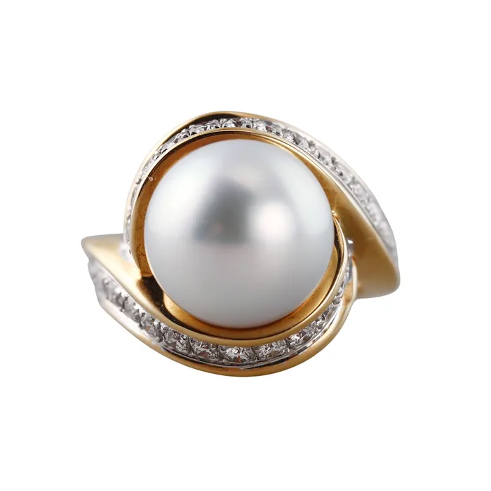 Angela Cummings Assael Rings Assael Angela Cummings South Sea Pearl Diamond Scroll Gold Ring