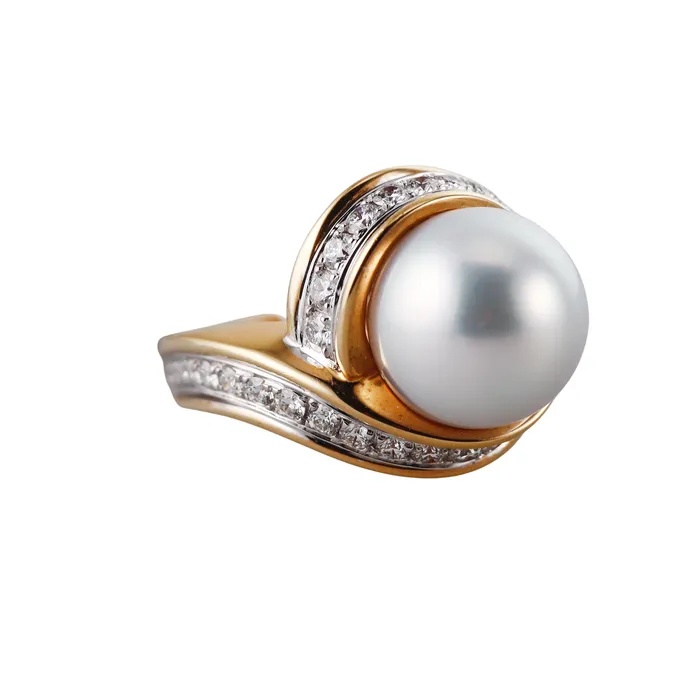 Angela Cummings Assael Rings Assael Angela Cummings South Sea Pearl Diamond Scroll Gold Ring