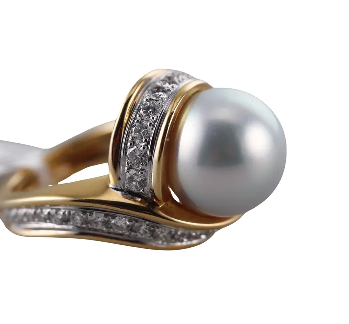 Angela Cummings Assael Rings Assael Angela Cummings South Sea Pearl Diamond Scroll Gold Ring