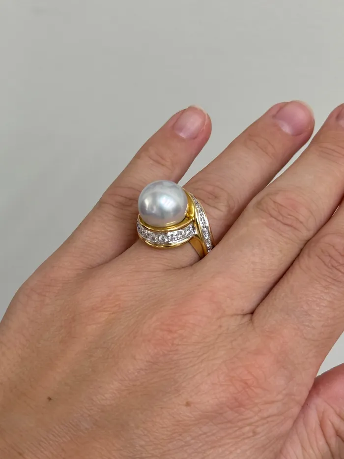 Angela Cummings Assael Rings Assael Angela Cummings South Sea Pearl Diamond Scroll Gold Ring