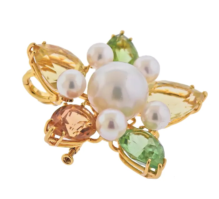 Assael Necklaces Assael Prince Dmitri South Sea Pearl Citrine Peridot Gold Pendant Brooch