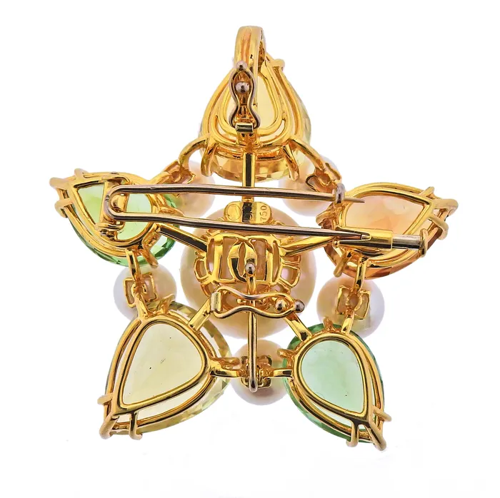 Assael Necklaces Assael Prince Dmitri South Sea Pearl Citrine Peridot Gold Pendant Brooch