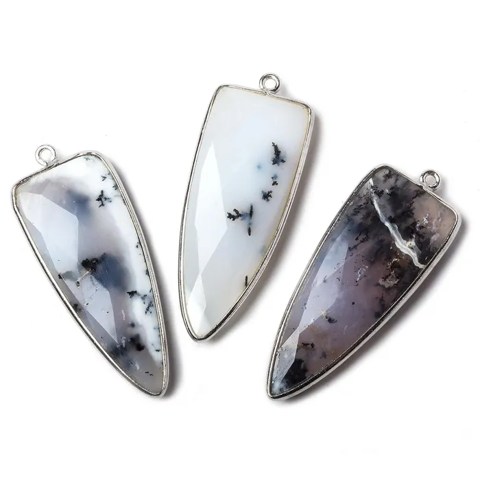 Beadsofcambaycom 42x16mm Silver 925 Bezel Dendritic Opal Point 1 ring Pendant 1 piece Rings
