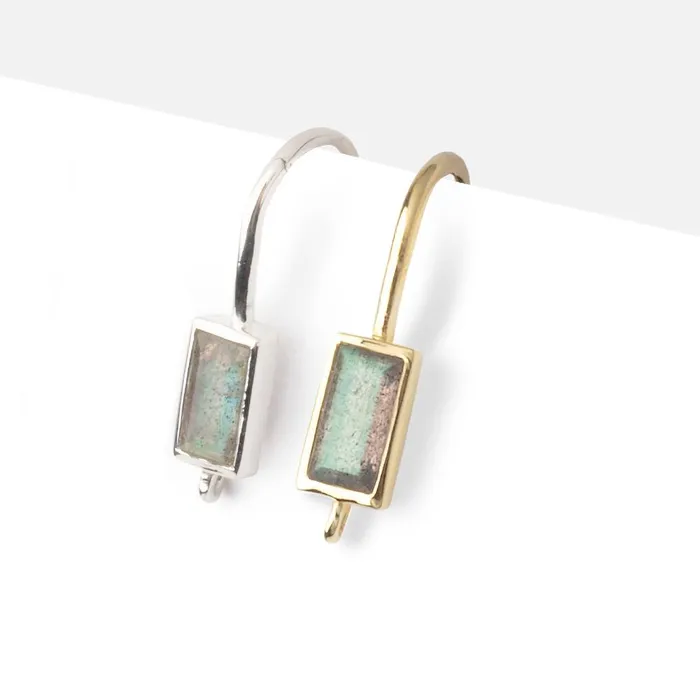 Beadsofcambaycom Earrings 17mm Labradorite Baguette Ear Wire Set of 2 pieces