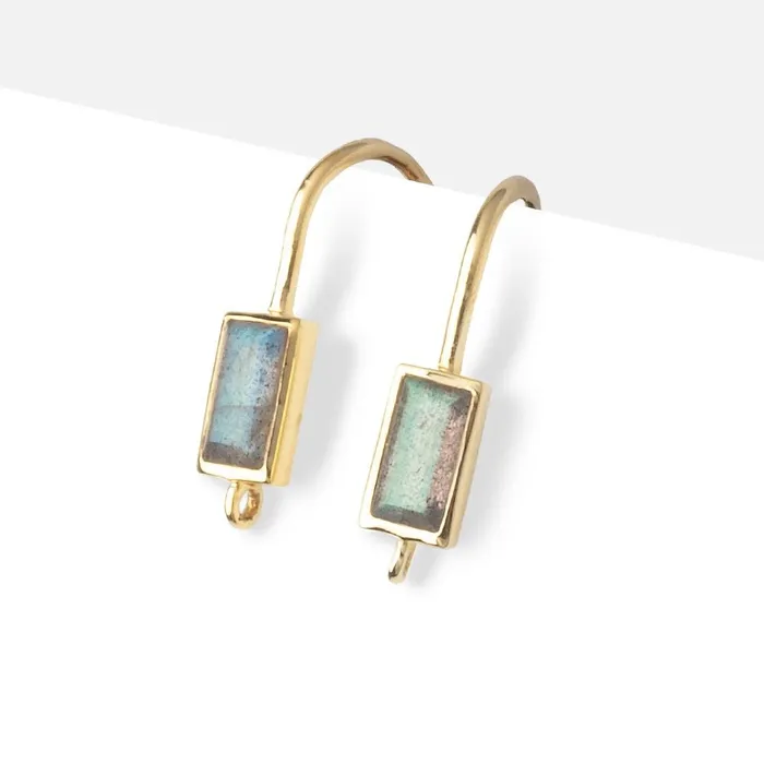 Beadsofcambaycom Earrings 17mm Labradorite Baguette Ear Wire Set of 2 pieces Beadsofcambaycom Earrings 17mm Labradorite Baguette Ear Wire Set of 2 pieces