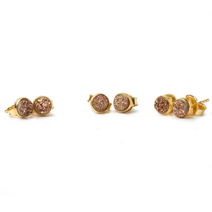 Beadsofcambaycom Earrings 6mm Vermeil Bezel Rose Micro Drusy Coin Post Earring Set of 2 pieces