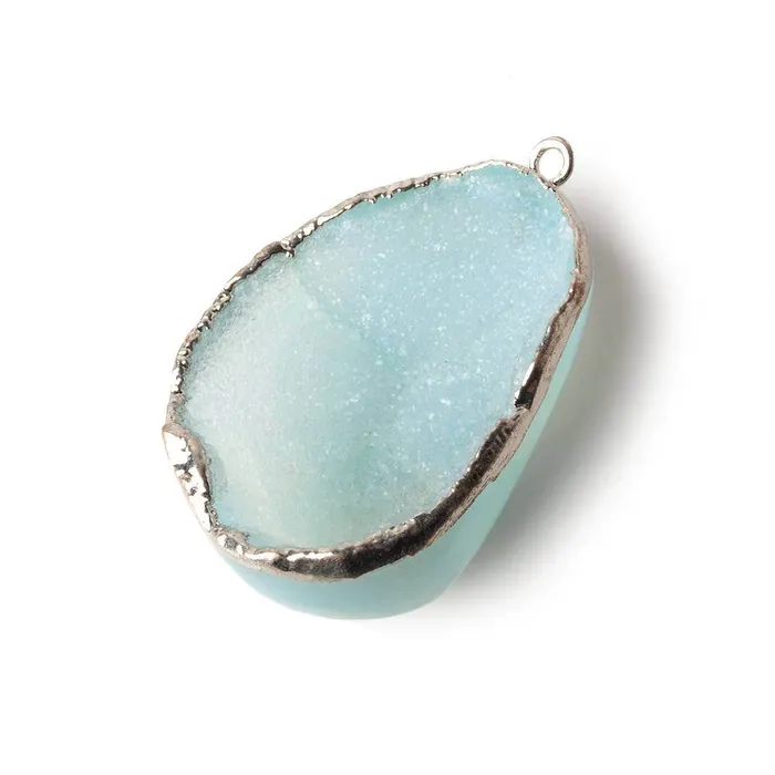 Beadsofcambaycom Necklaces 34x25x13mm Silver Leafed Sky Blue Concave Drusy Focal Pendant 1 piece Beadsofcambaycom Necklaces 34x25x13mm Silver Leafed Sky Blue Concave Drusy Focal Pendant 1 piece