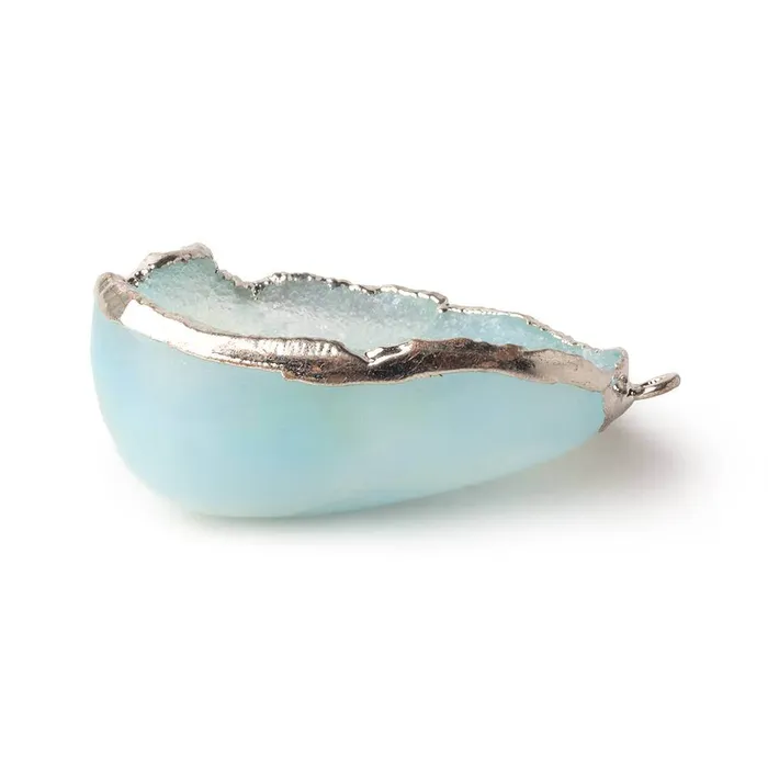 Beadsofcambaycom Necklaces 34x25x13mm Silver Leafed Sky Blue Concave Drusy Focal Pendant 1 piece Beadsofcambaycom Necklaces 34x25x13mm Silver Leafed Sky Blue Concave Drusy Focal Pendant 1 piece
