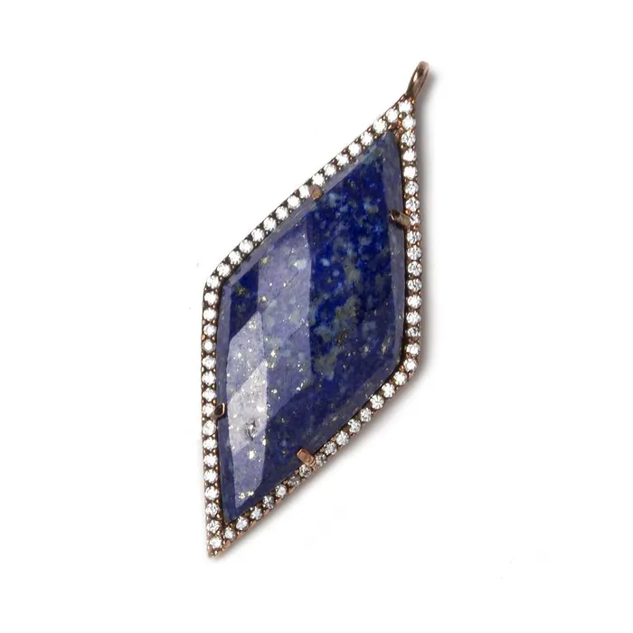 Beadsofcambaycom Necklaces 39x18mm Rose Gold Bezeled White CZ and Lapis Lazuli Kite Pendant 1 piece Beadsofcambaycom Necklaces 39x18mm Rose Gold Bezeled White CZ and Lapis Lazuli Kite Pendant 1 piece
