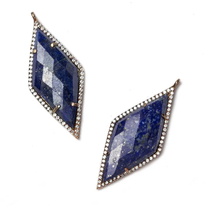 Beadsofcambaycom Necklaces 39x18mm Rose Gold Bezeled White CZ and Lapis Lazuli Kite Pendant 1 piece Beadsofcambaycom Necklaces 39x18mm Rose Gold Bezeled White CZ and Lapis Lazuli Kite Pendant 1 piece