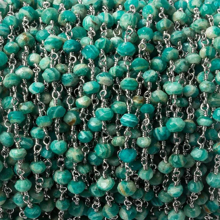 Beadsofcambaycom Necklaces 4mm Russian Amazonite faceted rondelle Silver plated Chain 34 beads Beadsofcambaycom Necklaces 4mm Russian Amazonite faceted rondelle Silver plated Chain 34 beads