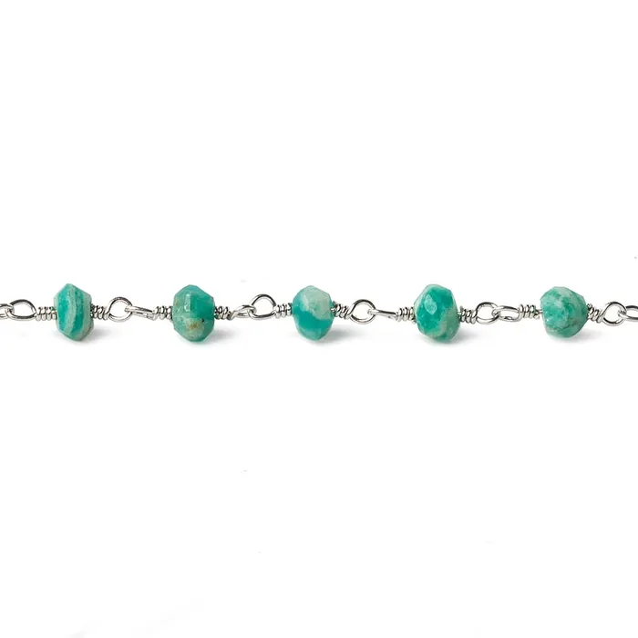 Beadsofcambaycom Necklaces 4mm Russian Amazonite faceted rondelle Silver plated Chain 34 beads Beadsofcambaycom Necklaces 4mm Russian Amazonite faceted rondelle Silver plated Chain 34 beads