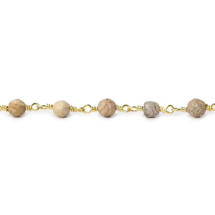 Beadsofcambaycom PreStyled Sets 4mm Jasper faceted rounds Gold plated Wire Wrapped Chain