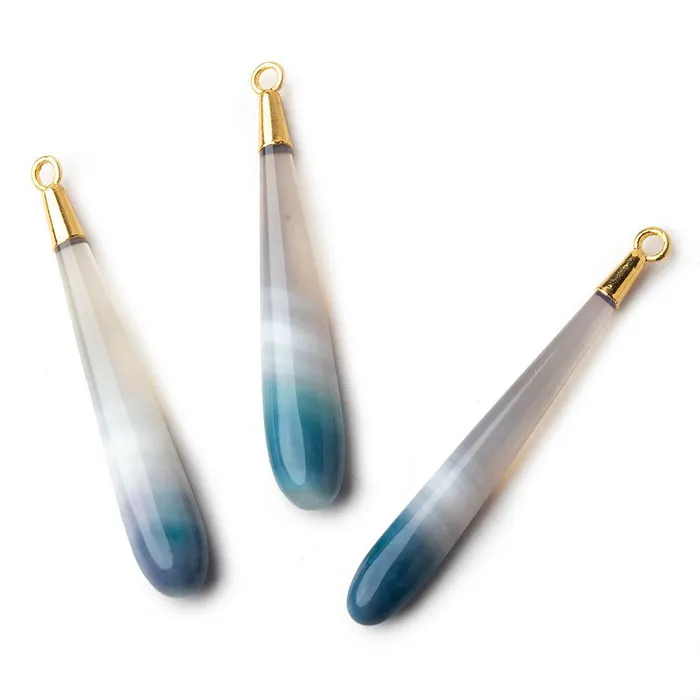 Beadsofcambaycom PreStyled Sets Gold Leafed Teal Banded Agate tear drop Pendant 1 focal bead 43x8mm Beadsofcambaycom PreStyled Sets Gold Leafed Teal Banded Agate tear drop Pendant 1 focal bead 43x8mm