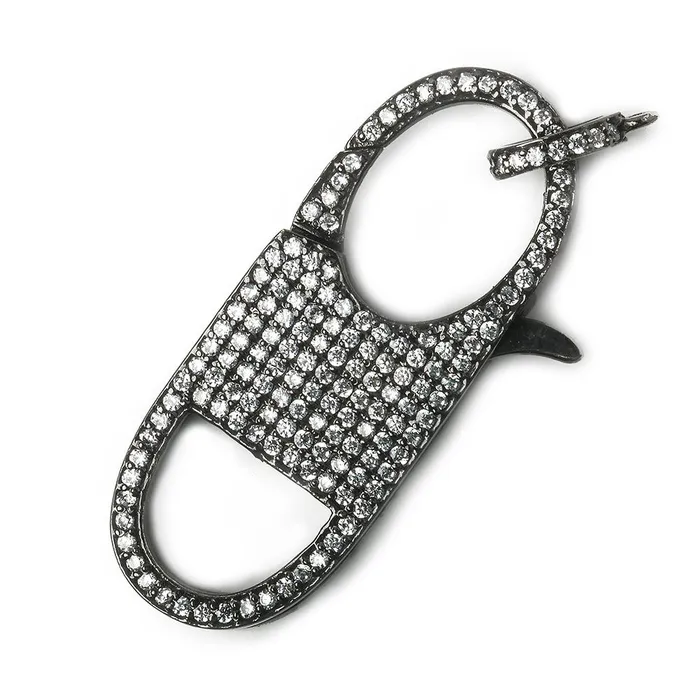 Beadsofcambaycom Rings 40x16mm Black Gold 925 Silver CZ Oval Lobster Clasp with CZ Ring 1 piece Beadsofcambaycom Rings 40x16mm Black Gold 925 Silver CZ Oval Lobster Clasp with CZ Ring 1 piece