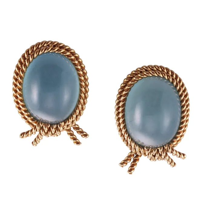 David Webb Verdura Aquamarine Gold Rope Earrings Earrings