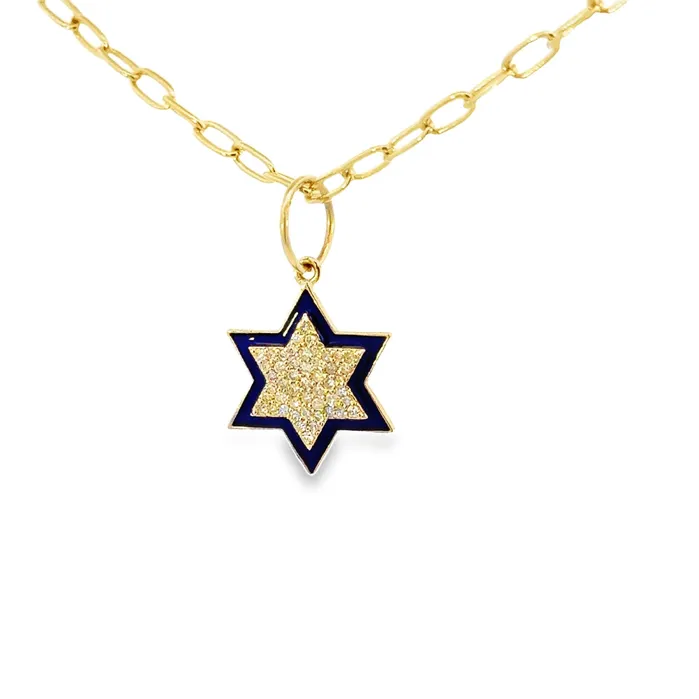 Diamond Blue Enamel Star of David Necklace YaninaCo Jewelry Necklaces