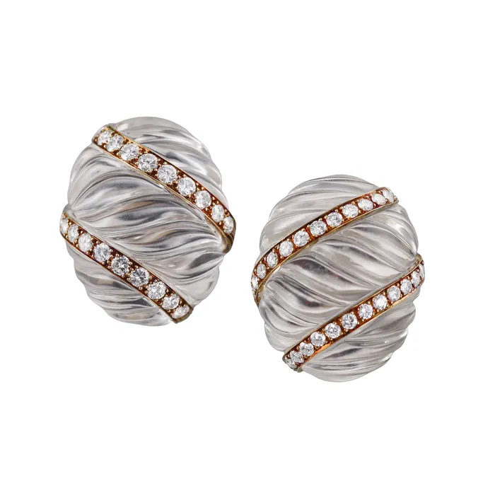 Earrings David Webb Crystal Diamond Gold Platinum Earrings David Webb