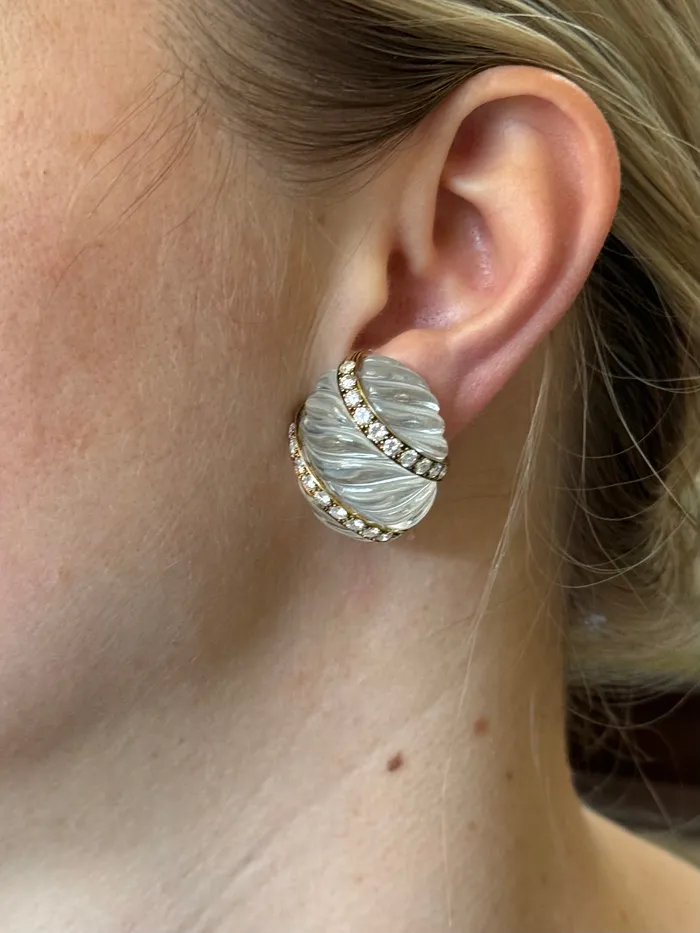 Earrings David Webb Crystal Diamond Gold Platinum Earrings David Webb
