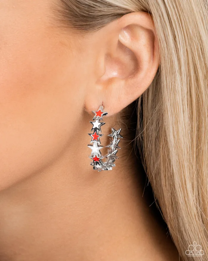 Earrings Paparazzi Accessories Star Spangled Statement Red Star Hoop Earrings Jewelry by Bretta Earrings Paparazzi Accessories Star Spangled Statement Red Star Hoop Earrings Jewelry by Bretta