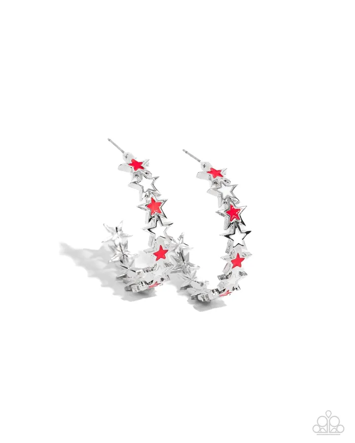 Earrings Paparazzi Accessories Star Spangled Statement Red Star Hoop Earrings Jewelry by Bretta