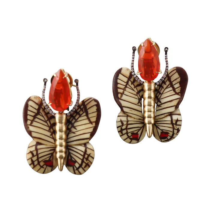 Earrings Silvia Furmanovich Silvia Furmanovich Fire Opal Diamond Marquetry Gold Butterfly Earrings