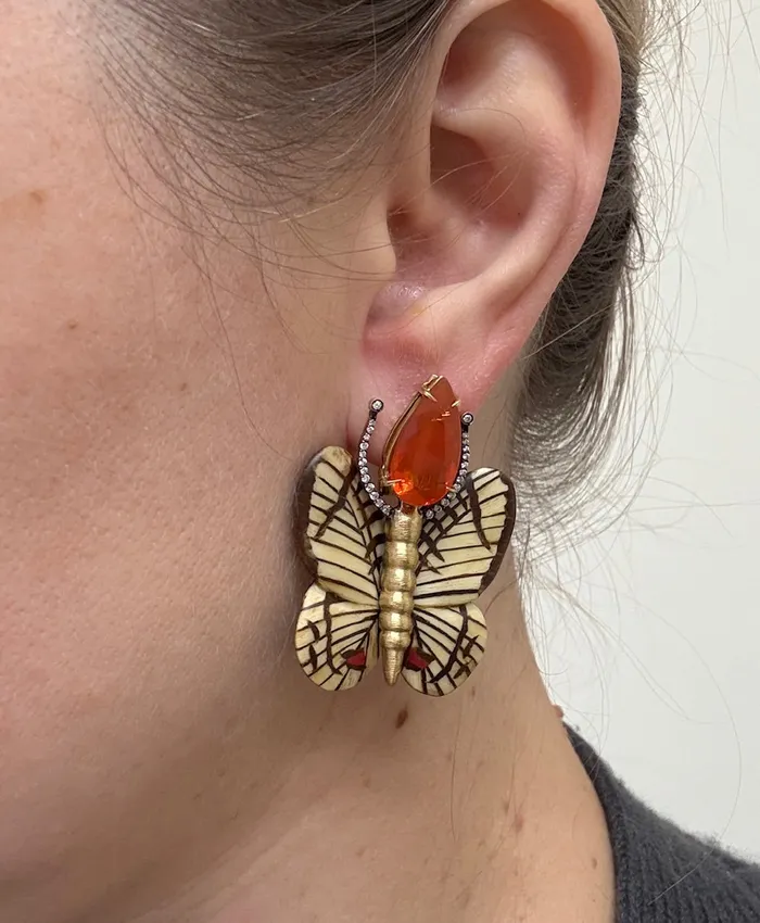 Earrings Silvia Furmanovich Silvia Furmanovich Fire Opal Diamond Marquetry Gold Butterfly Earrings