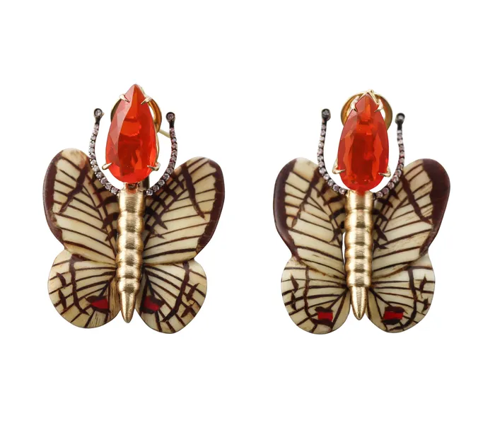 Earrings Silvia Furmanovich Silvia Furmanovich Fire Opal Diamond Marquetry Gold Butterfly Earrings