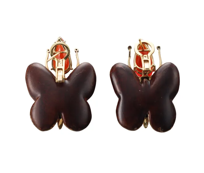 Earrings Silvia Furmanovich Silvia Furmanovich Fire Opal Diamond Marquetry Gold Butterfly Earrings