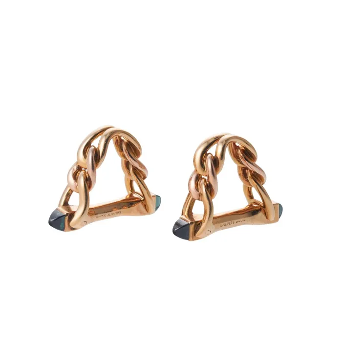 French Sapphire Gold Stirrup Cufflinks Not Signed PreStyled Sets