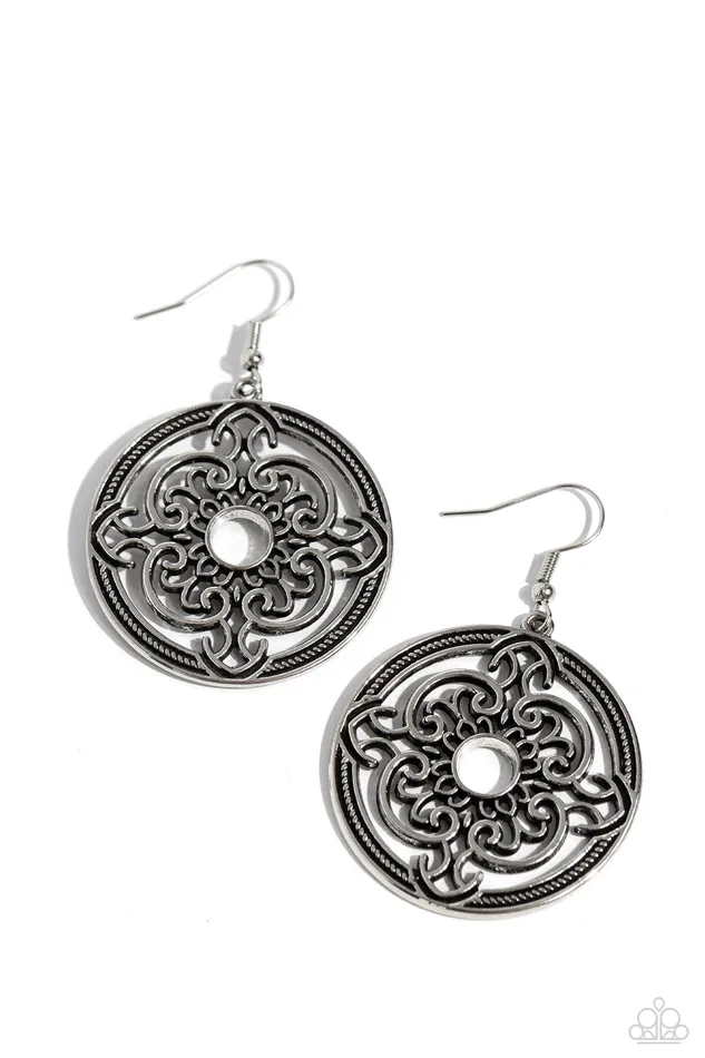 Mandala Meditation Silver Earrings Jewelry by Bretta Paparazzi Accessories Earrings