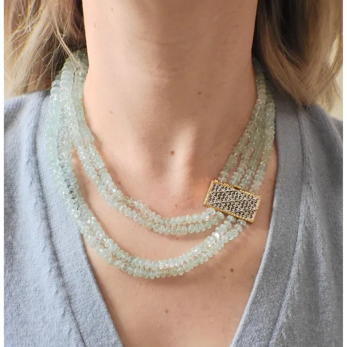 Mario Buccellati Gold Diamond Aquamarine Bead Necklace Buccellati Necklaces