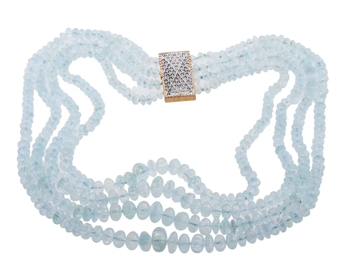 Mario Buccellati Gold Diamond Aquamarine Bead Necklace Buccellati Necklaces