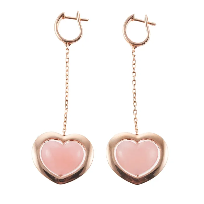Mimi Milano Mimi Milano Rose Quartzite Gold Heart Drop Earrings Earrings
