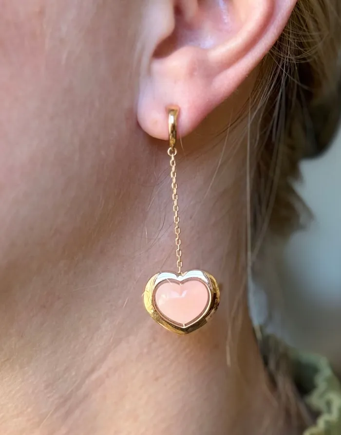 Mimi Milano Mimi Milano Rose Quartzite Gold Heart Drop Earrings Earrings
