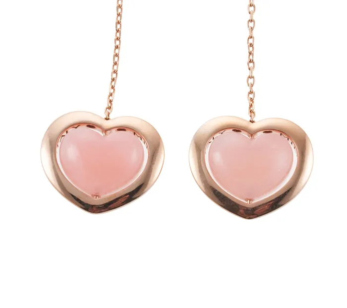 Mimi Milano Mimi Milano Rose Quartzite Gold Heart Drop Earrings Earrings