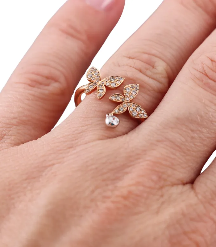 Mimi Milano Rings Mimi Milano Farfalla Diamond 18k Rose Gold Butterfly Ring