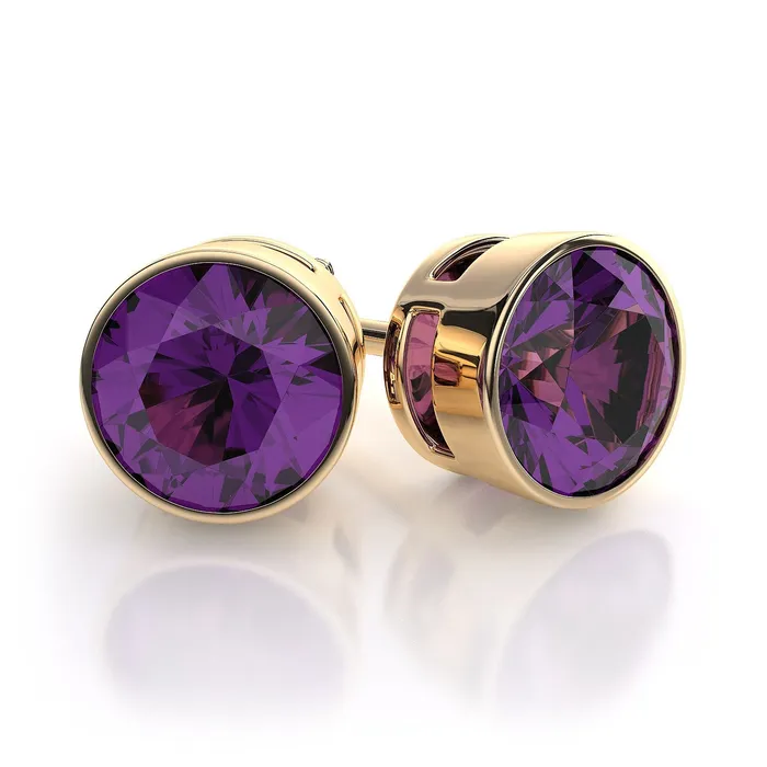 Mrs Jones Earrings 18 Karat Yellow Gold Bezel Set Amethyst Earrings