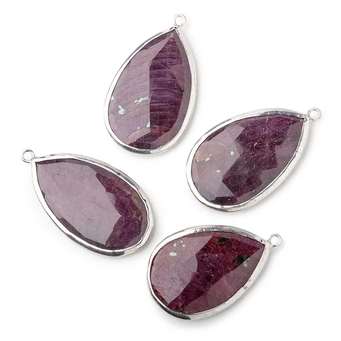 Necklaces Beadsofcambaycom 28x19mm Silver 925 Bezeled Ruby faceted pear Pendant 1 piece