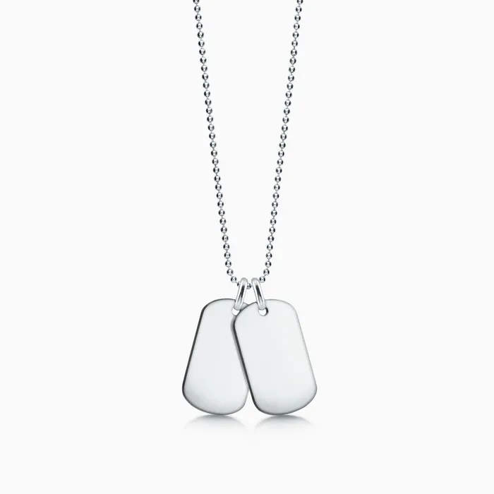 Necklaces Mens Double 14k White Gold Flat Edge Dog Tag Necklace w Ball Chain Medium Engravable Sandy Steven Engravers Necklaces Mens Double 14k White Gold Flat Edge Dog Tag Necklace w Ball Chain Medium Engravable Sandy Steven Engravers