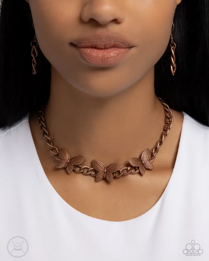 Necklaces Paparazzi Accessories Aerial Ambition Copper Butterfly Necklace and Bracelet Set Jewelry by Bretta Necklaces Paparazzi Accessories Aerial Ambition Copper Butterfly Necklace and Bracelet Set Jewelry by Bretta