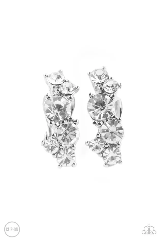 Paparazzi Accessories Earrings Cosmic Celebration White Clip On Earrings Jewelry by Bretta