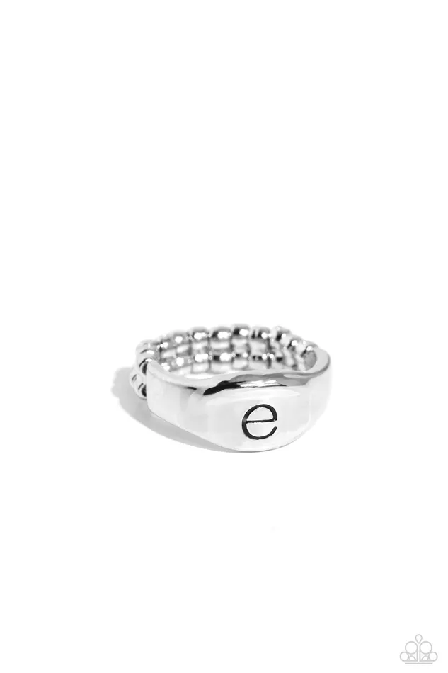 Paparazzi Accessories Rings Monogram Memento Silver E Ring Jewelry by Bretta