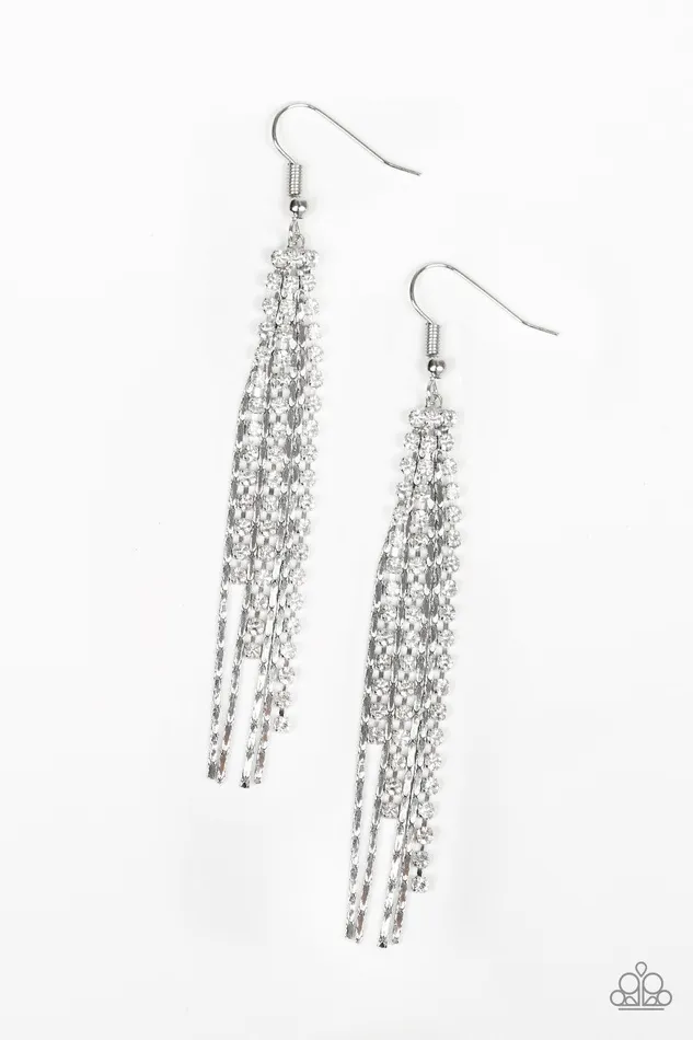 Red Carpet Bombshell White Earrings Jewelry by Bretta Paparazzi Accessories Earrings