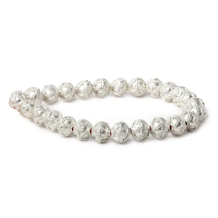 Rings 8mm Sterling Silver plated Copper Miligrain Round Bead 8 inch 27 beads Beadsofcambaycom Rings 8mm Sterling Silver plated Copper Miligrain Round Bead 8 inch 27 beads Beadsofcambaycom