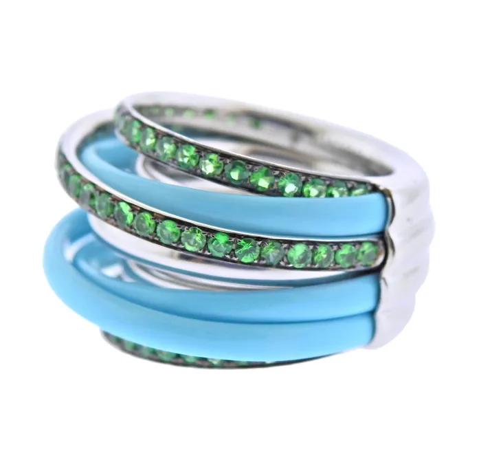 Rings De Grisogono De Grisogono Allegra White Gold Ceramic Tsavorite Ring 53