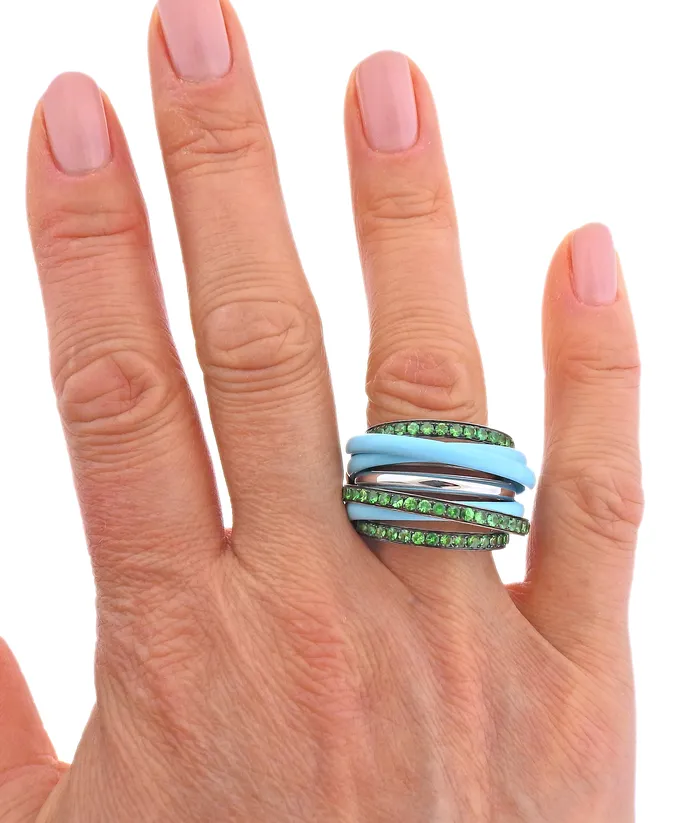 Rings De Grisogono De Grisogono Allegra White Gold Ceramic Tsavorite Ring 53