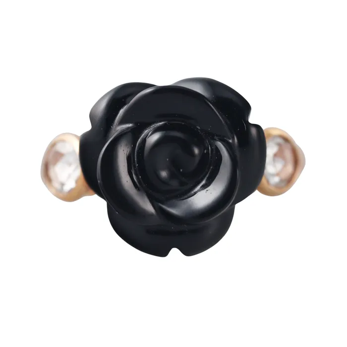 Rings Mimi Milano Mimi Milano Grace Diamond Onyx Rose Flower 18k Gold Ring